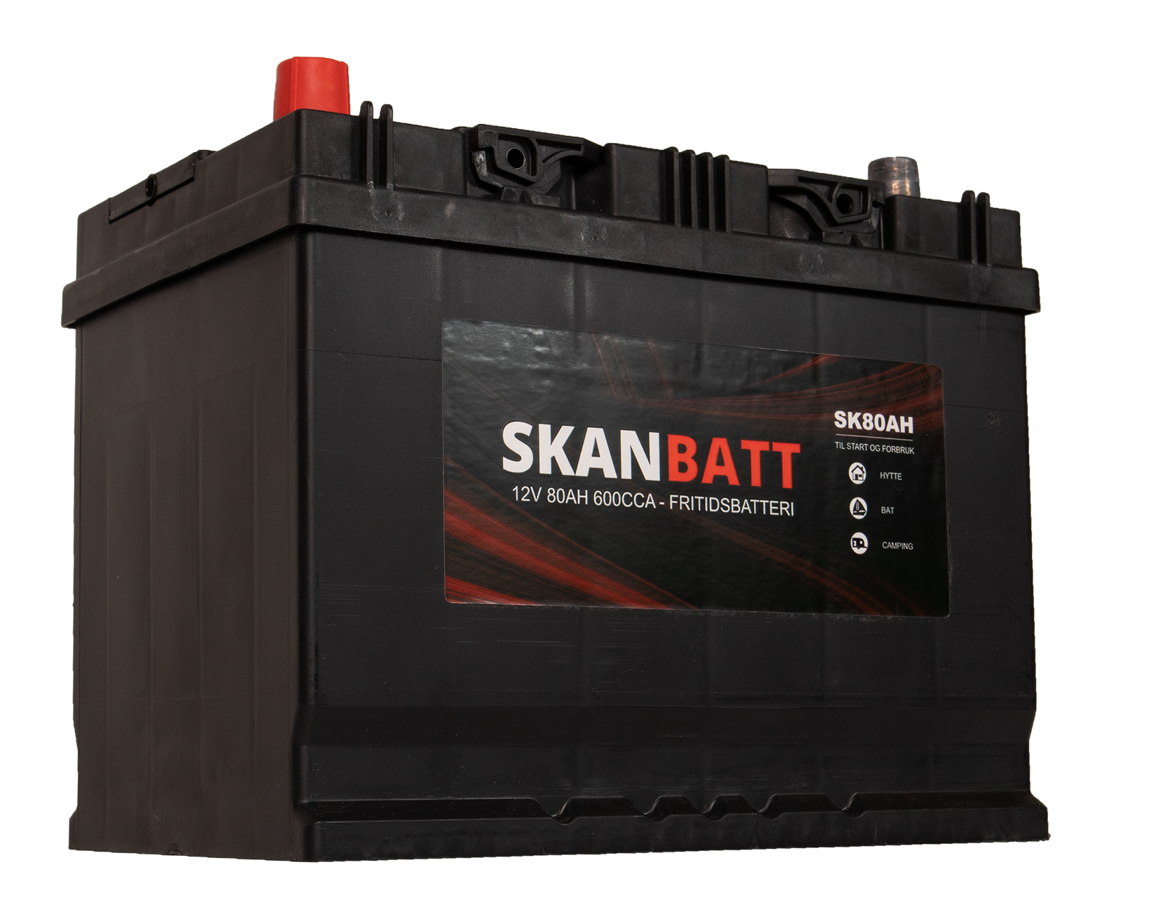 Skanbatt Fritidsbatteri 12V 80Ah 600Cca +Venstre shown in angle view