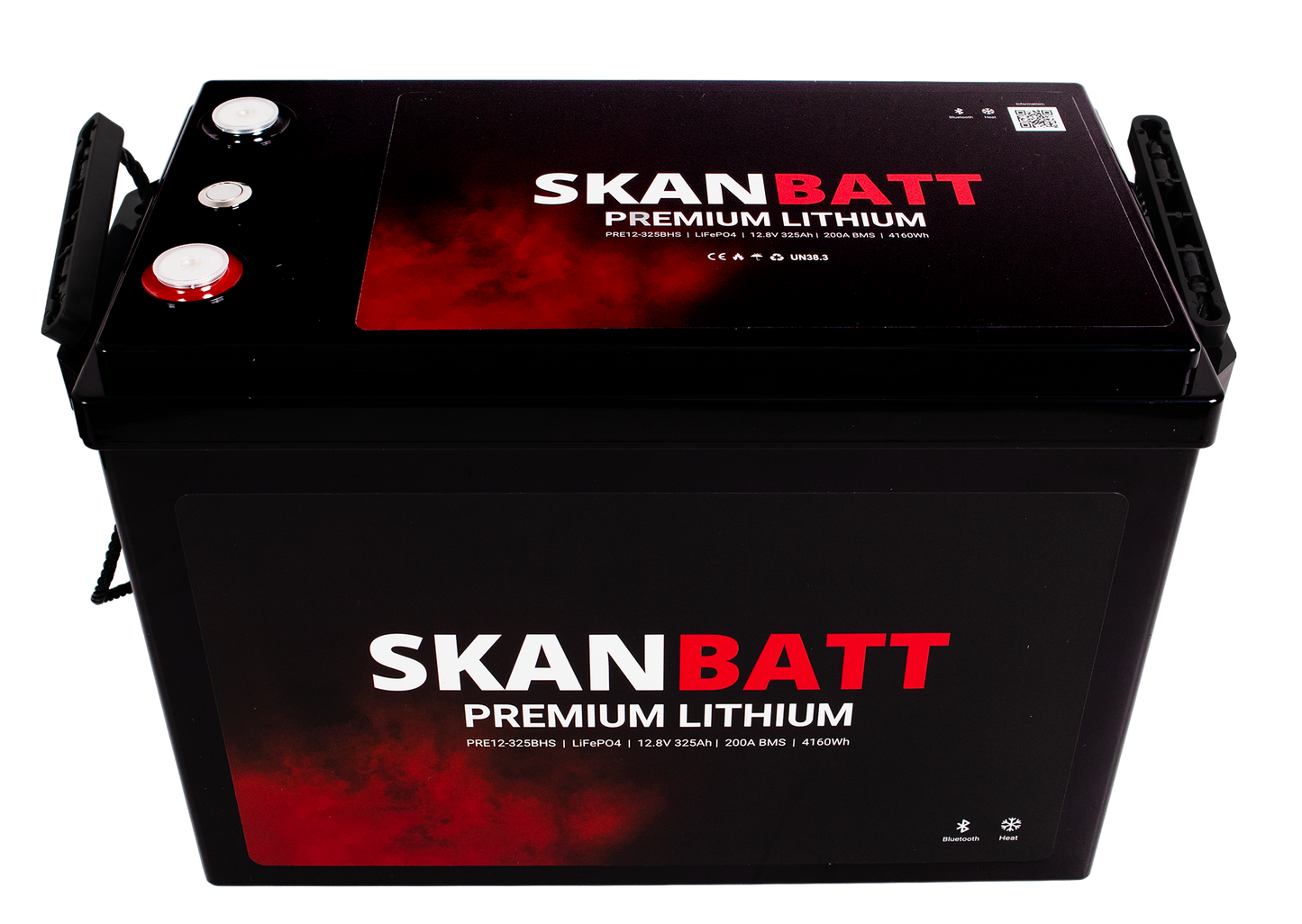 SKANBATT Premium Lithium - 12V 325Ah 200A BMS - Bluetooth - Heat - 345x190x245mm - 8 Års garanti