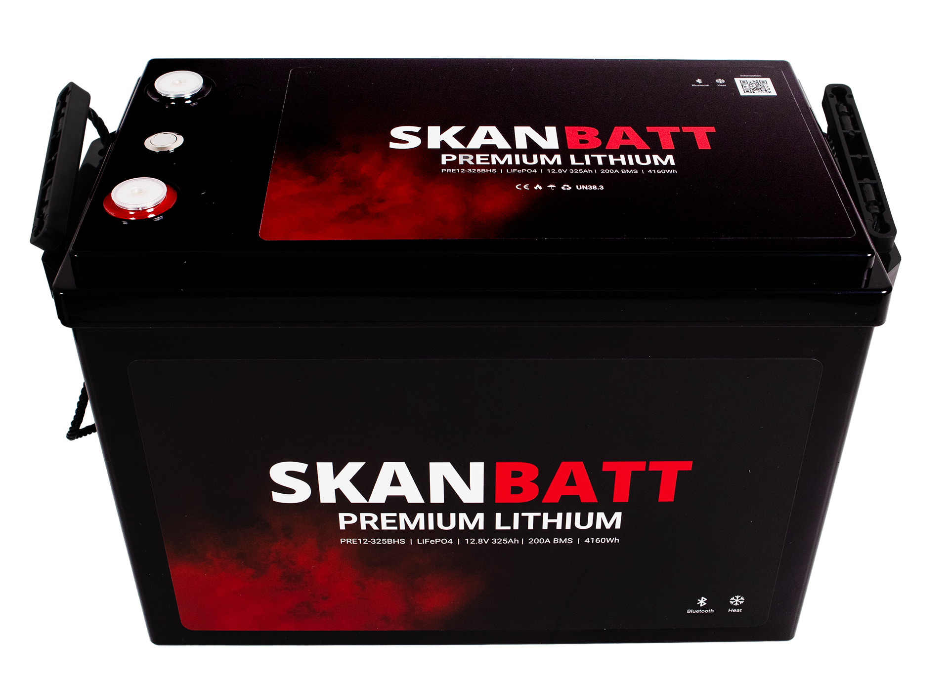 SKANBATT Premium Lithium - 12V 325Ah 200A BMS - Bluetooth - Heat - 345x190x245mm - 8 Års garanti
