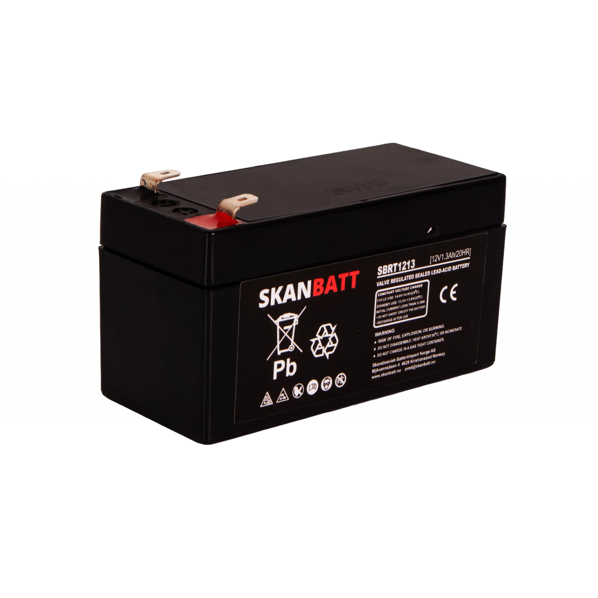 SKANBATT AGM Batteri 12V 1,3AH (97x43x52mm) F1