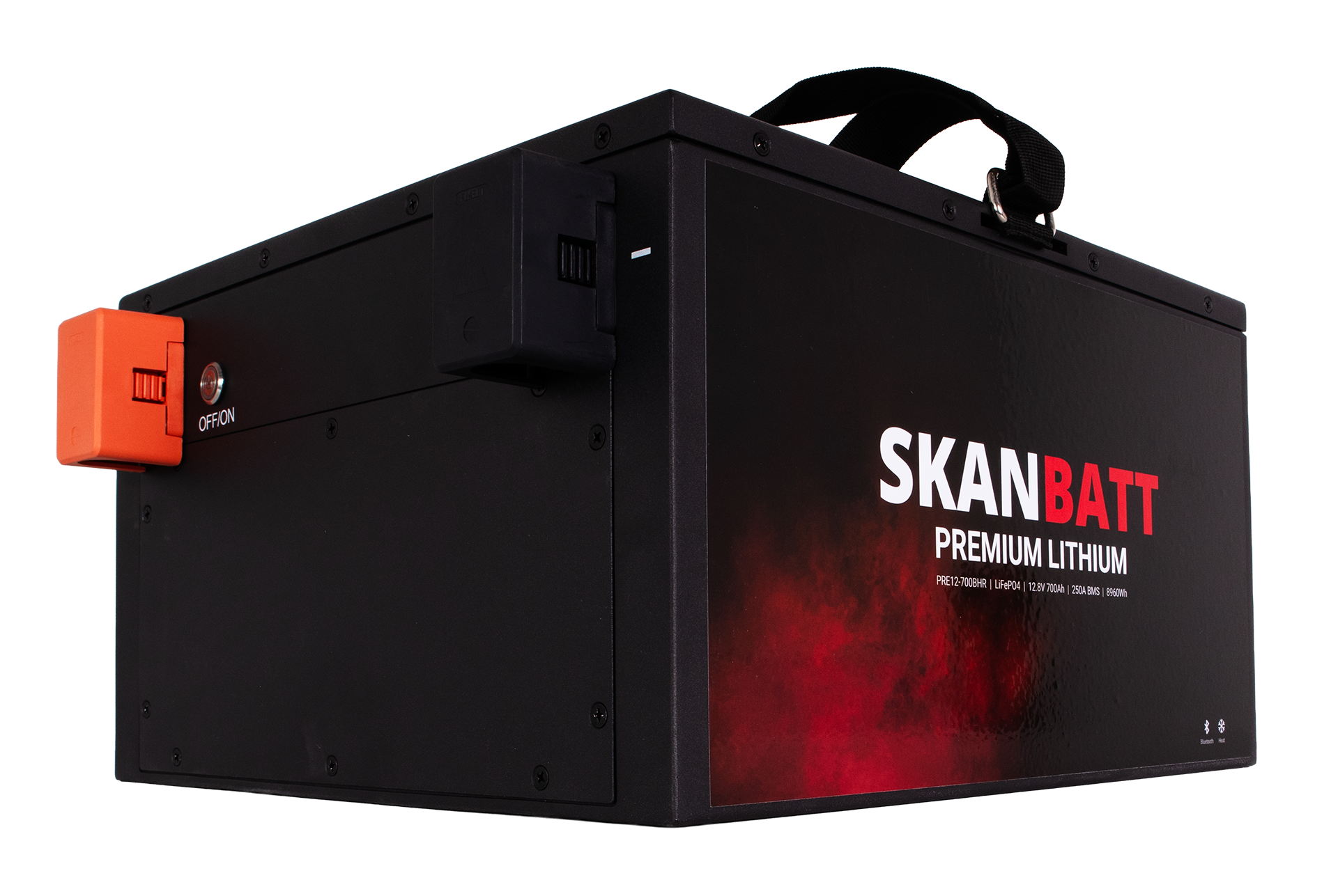 SKANBATT Premium Lithium - 12V 700Ah 250A BMS - 380x360x220mm - Bluetooth - Heat - 8 Års garanti - "Under setet" modell