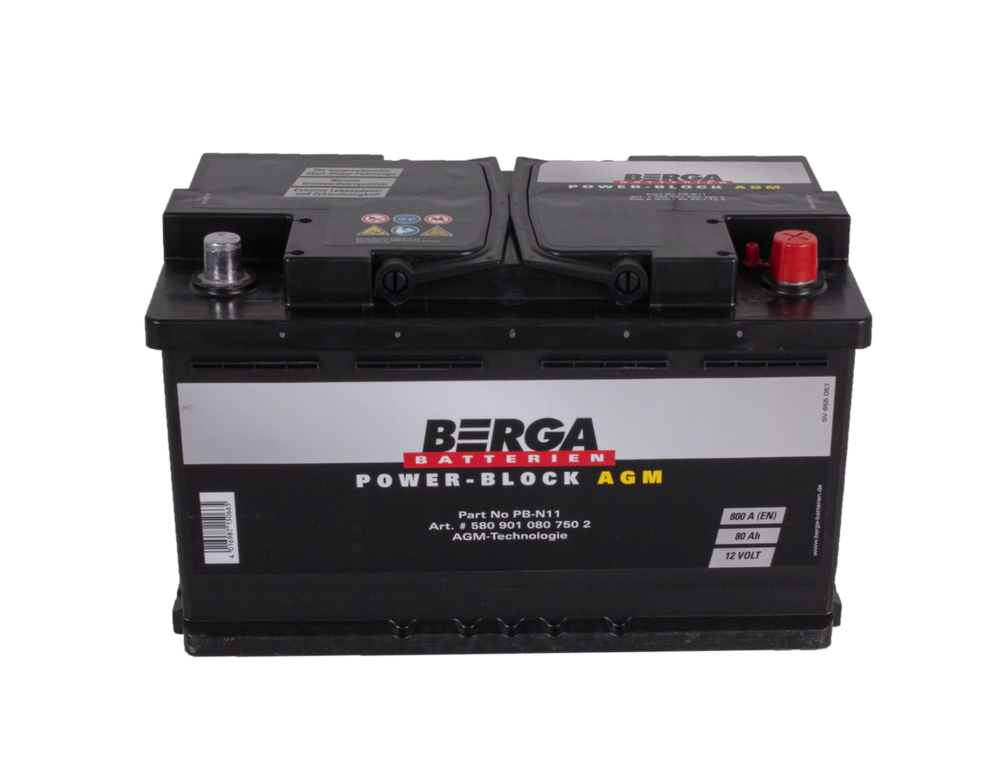 Berga Power Block Agm 12V 80Ah 800Cca shown in angle view