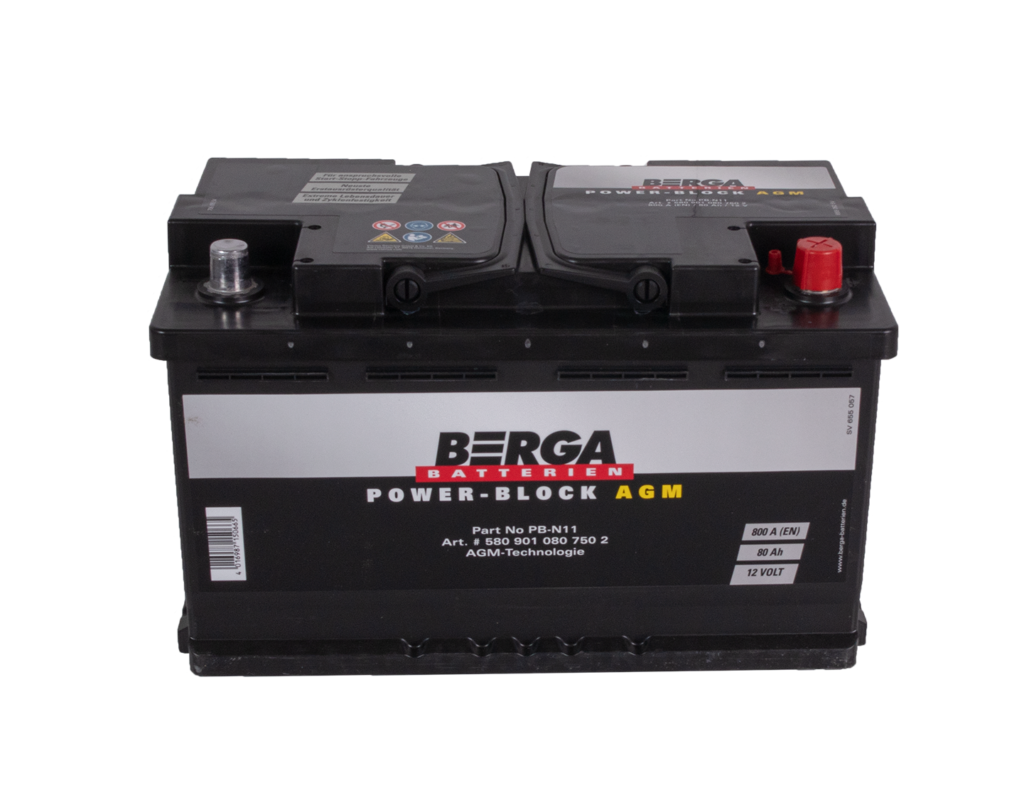 Berga Power Block Agm 12V 80Ah 800Cca shown in angle view