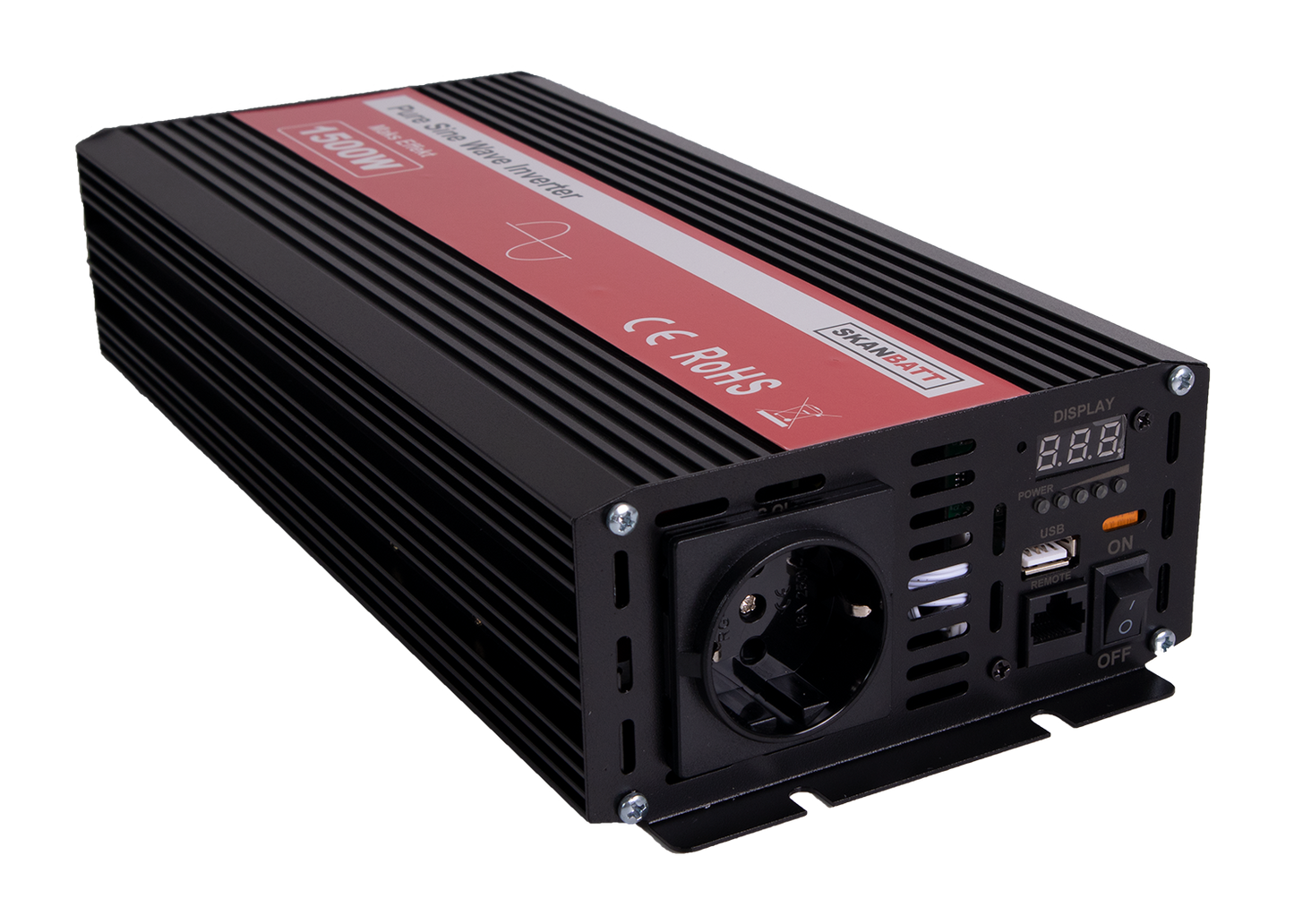 Skanbatt Inverter 12V 1500W Ren Sinus M/Kablet Fjernkontroll shown in detail view