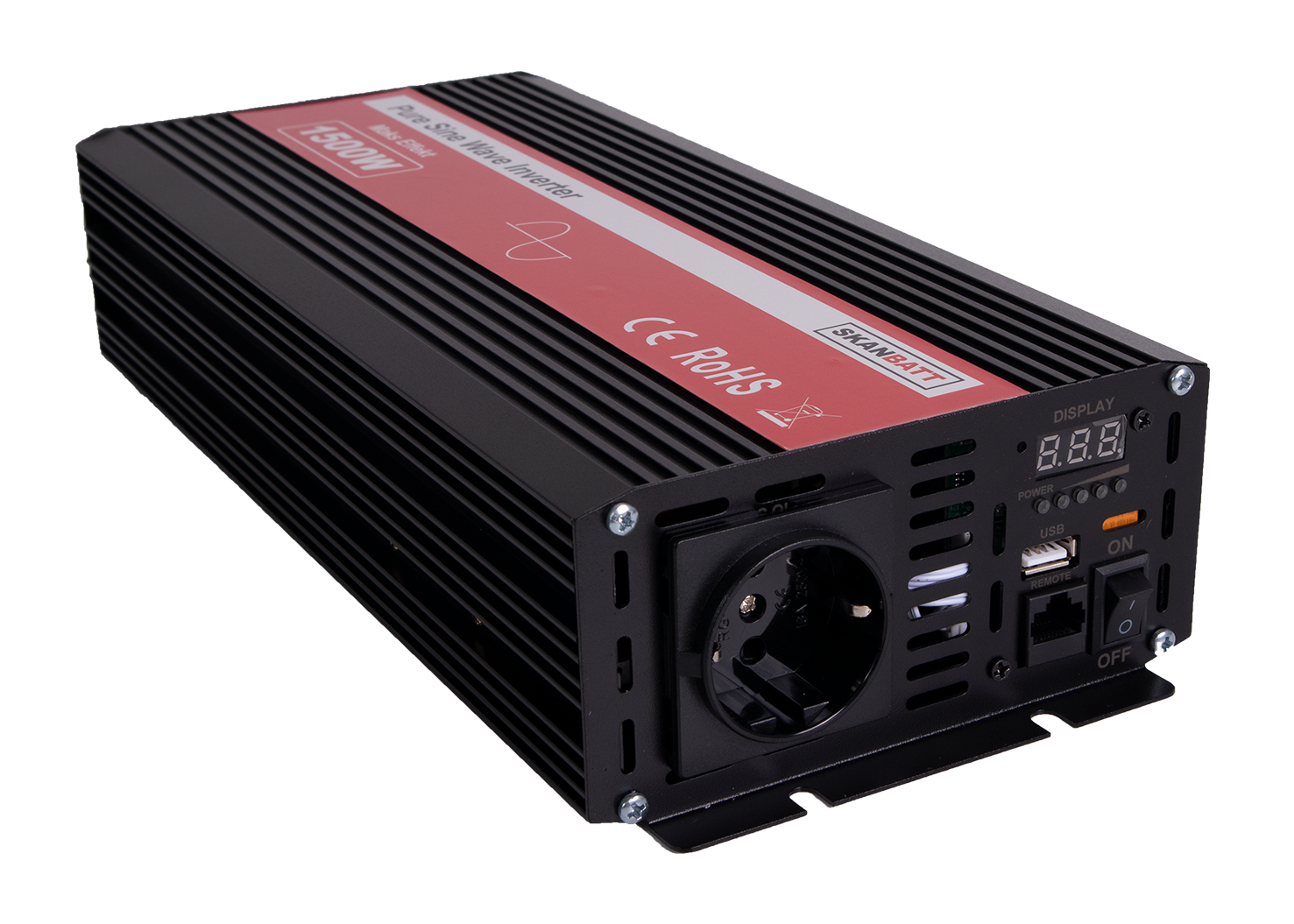 Skanbatt Inverter 12V 1500W Ren Sinus M/Kablet Fjernkontroll shown in detail view