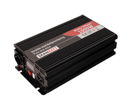 Skanbatt Inverter 12V 1000W Ren Sinus Med Nettprioritering Og Trådløs Fjernkontroll shown in product view