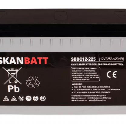 RITAR AGM Deep Cycle Batteri 12V 225AH C10 (522x240x219mm) +Höger