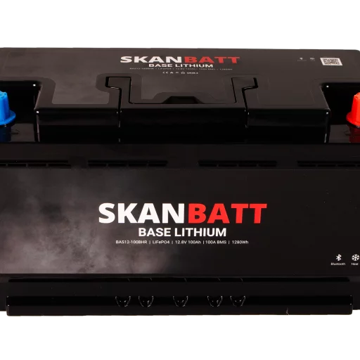 SKANBATT Base Lithium - 12V 100Ah 100A BMS - Bluetooth - Heat - 355x175x190mm - 3 Års garanti - Husbil