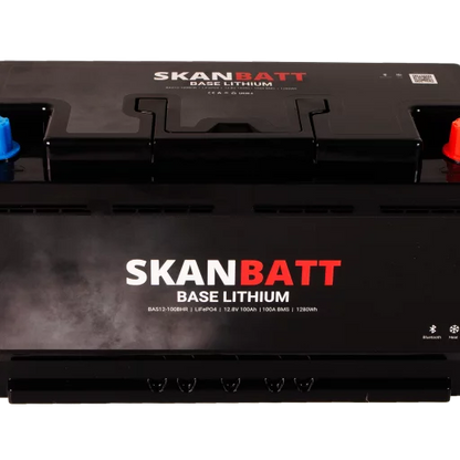 SKANBATT Base Lithium - 12V 100Ah 100A BMS - Bluetooth - Heat - 355x175x190mm - 3 Års garanti - Husbil