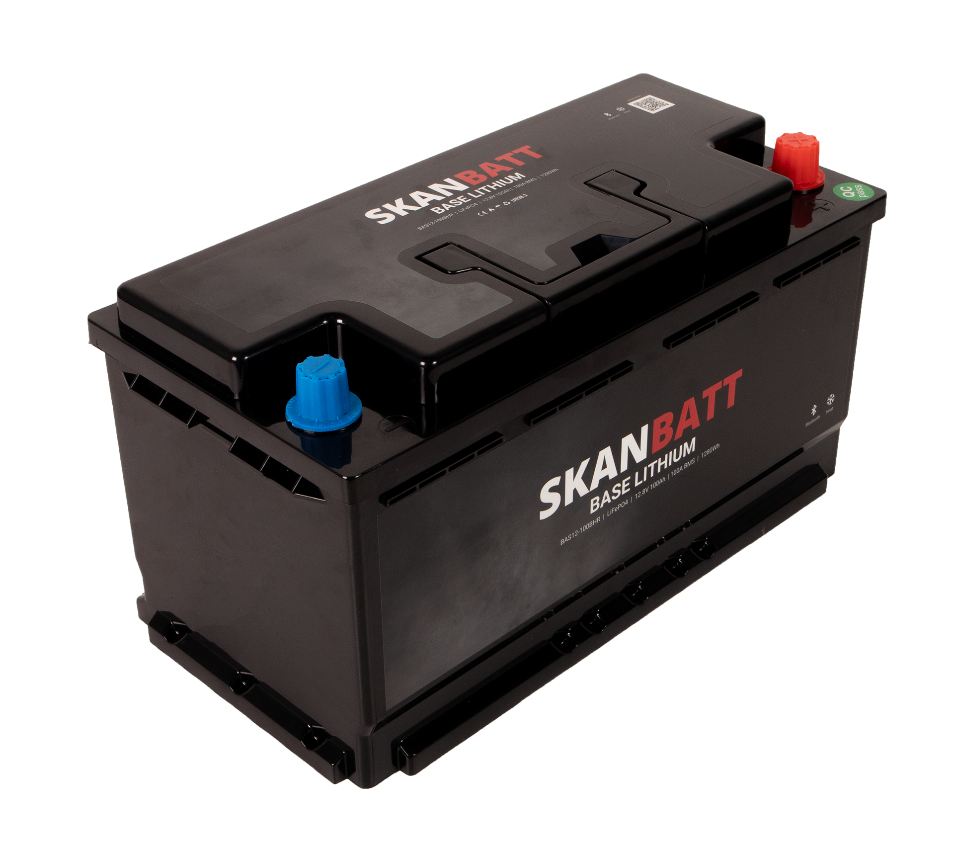 SKANBATT Base Lithium - 12V 100Ah 100A BMS - 355x175x190mm - Bluetooth - Heat - 3 Års garanti - Bobil shown in product view