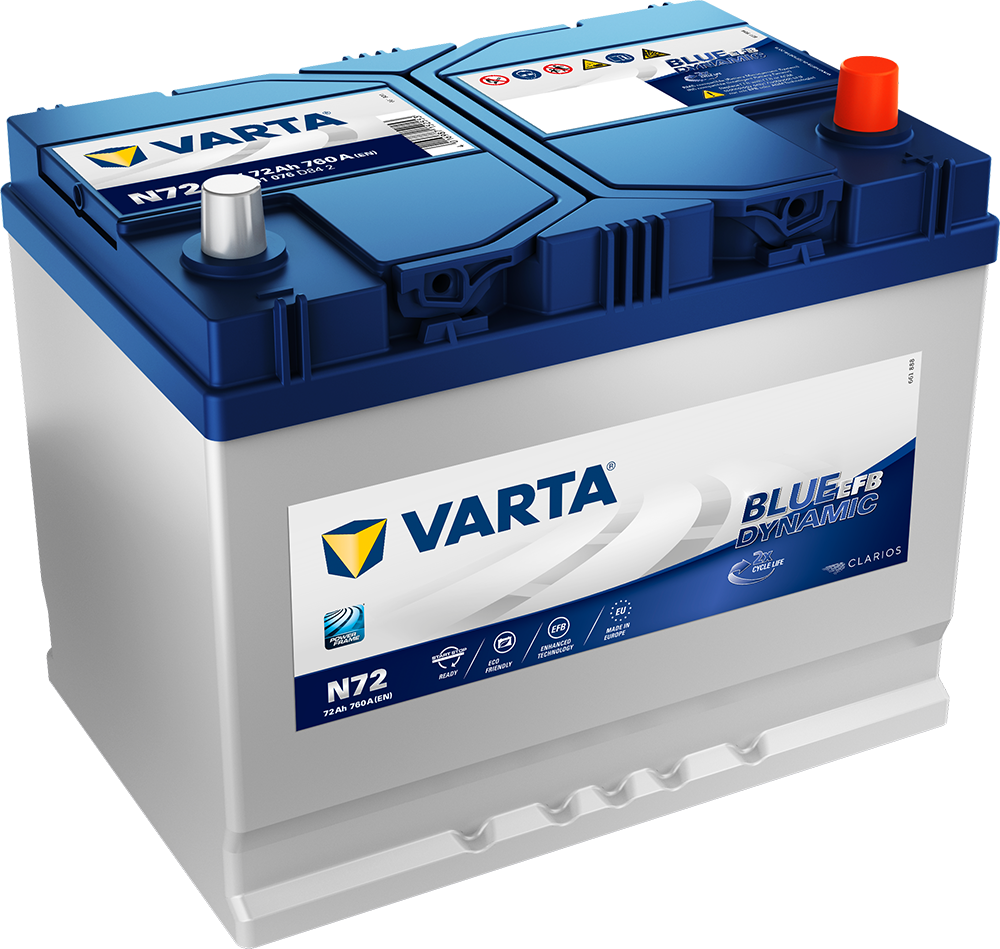 Varta Blue Dynamic Efb Batteri 12V 72Ah 760Cca +Høyre N72 shown in product view