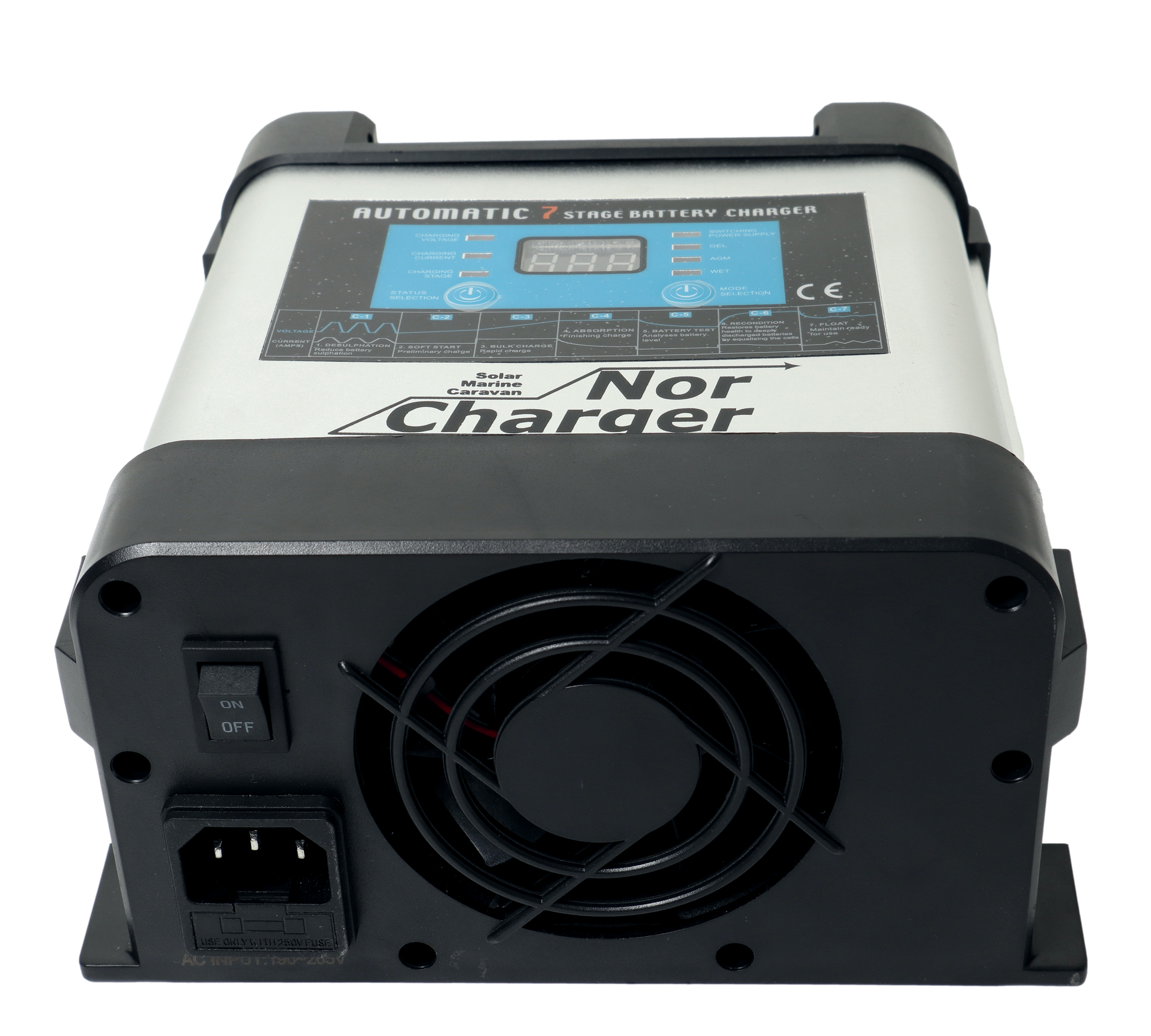 Nor Charger Pro Serie Elektronisk Batterilader 12V 10A 2-Kanaler shown in detail view
