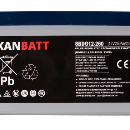 RITAR GEL Deep Cycle Batteri 12V 260AH (520x268x220mm) +höger