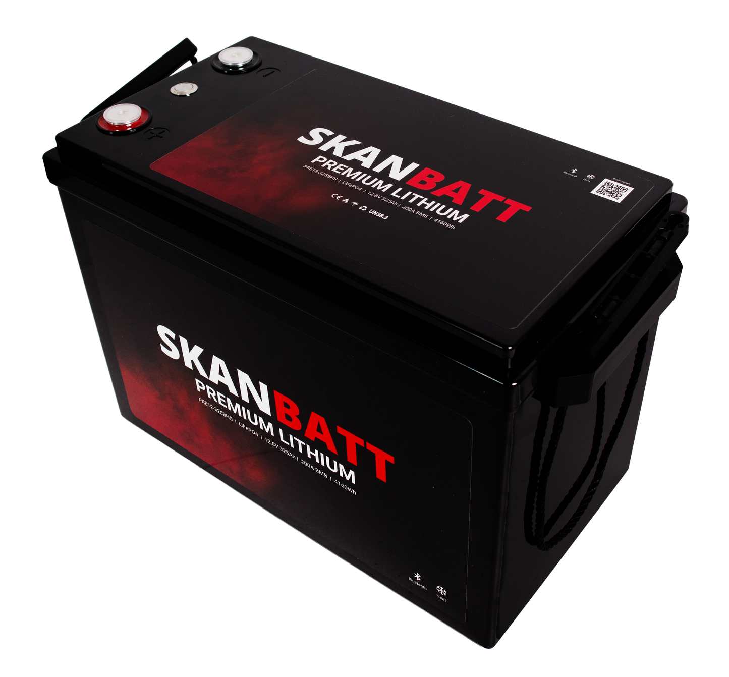 SKANBATT Premium Lithium - 12V 325Ah 200A BMS - Bluetooth - Heat - 345x190x245mm - 8 Års garanti
