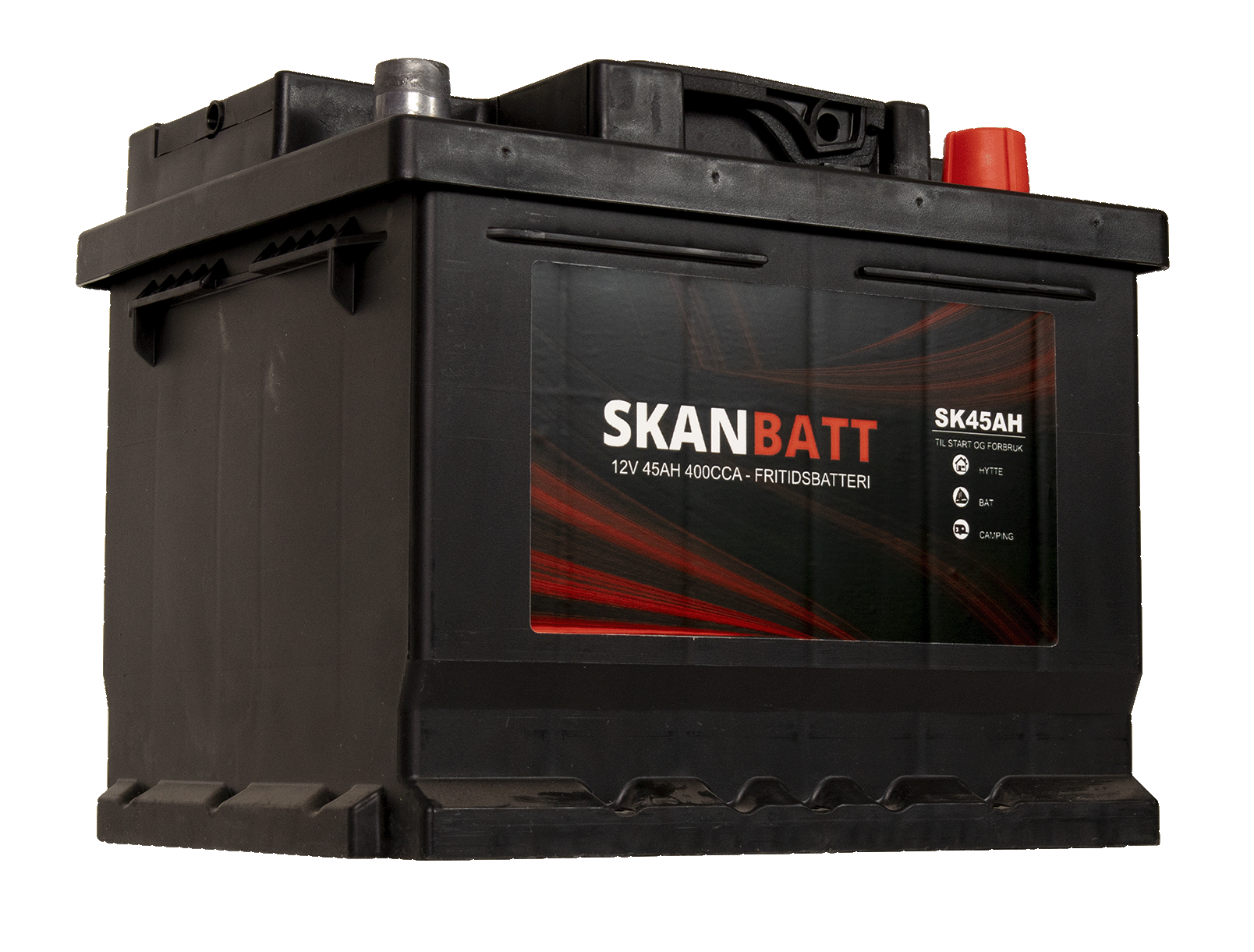Skanbatt Fritidsbatteri 12V 45Ah 400Cca +Høyre shown in angle view