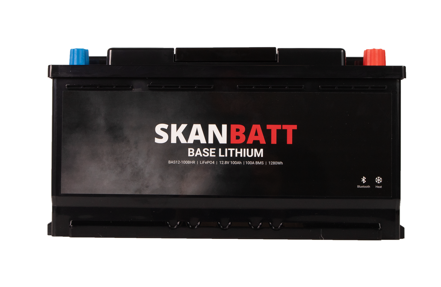SKANBATT Base Lithium - 12V 100Ah 100A BMS - 355x175x190mm - Bluetooth - Heat - 3 Års garanti - Bobil shown in detail view