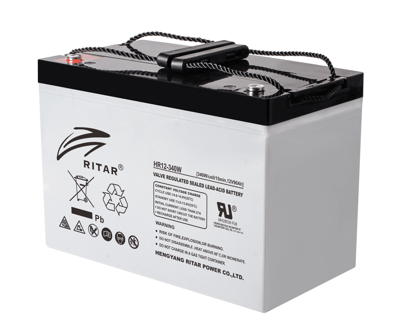 Ritar High Rate Agm Batteri Hr12-340W (12V 90Ah C20) shown in product view