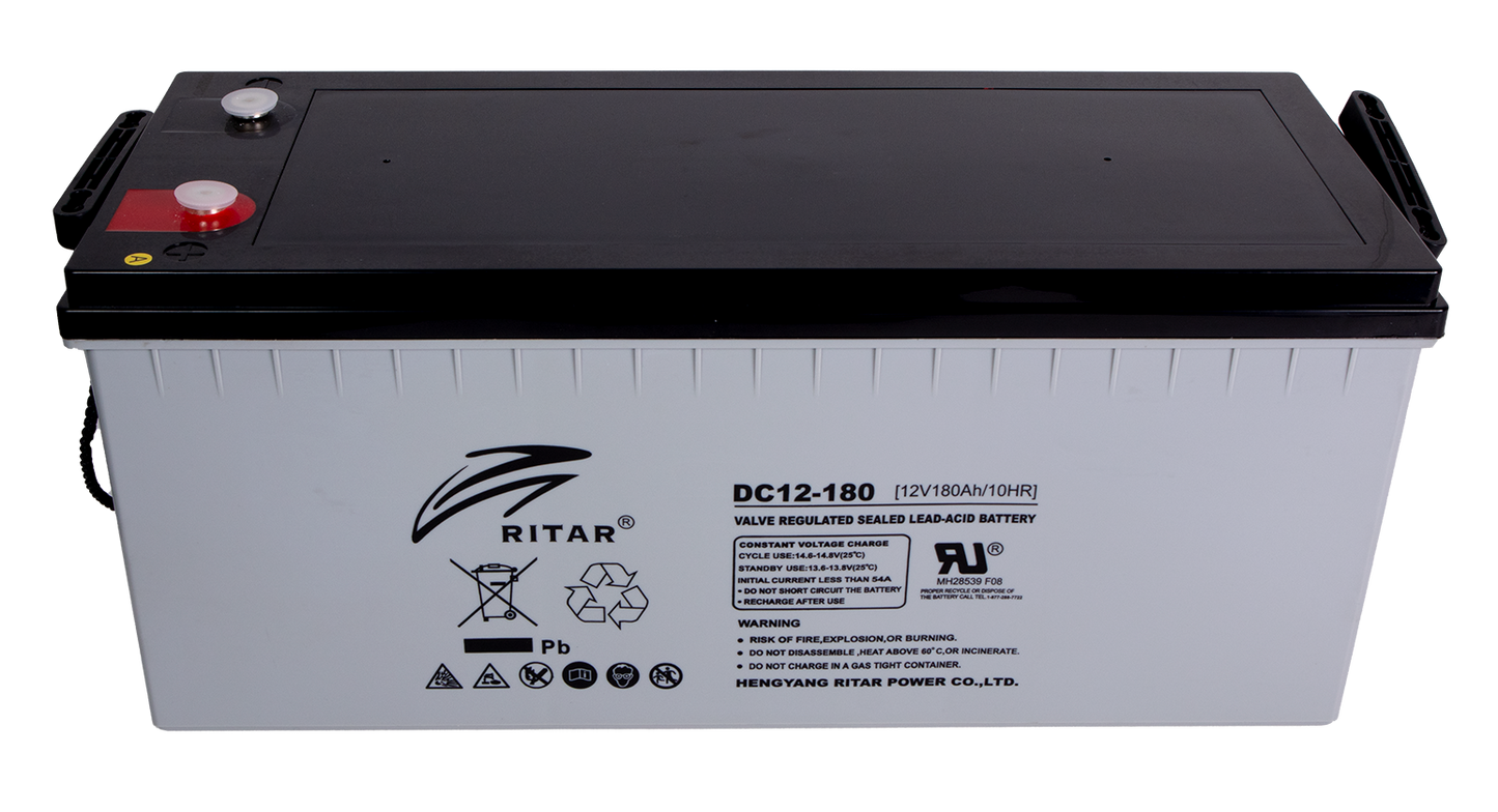 Ritar Agm Deep Cycle Batteri 12V 180Ah C10 +Høyre shown in angle view