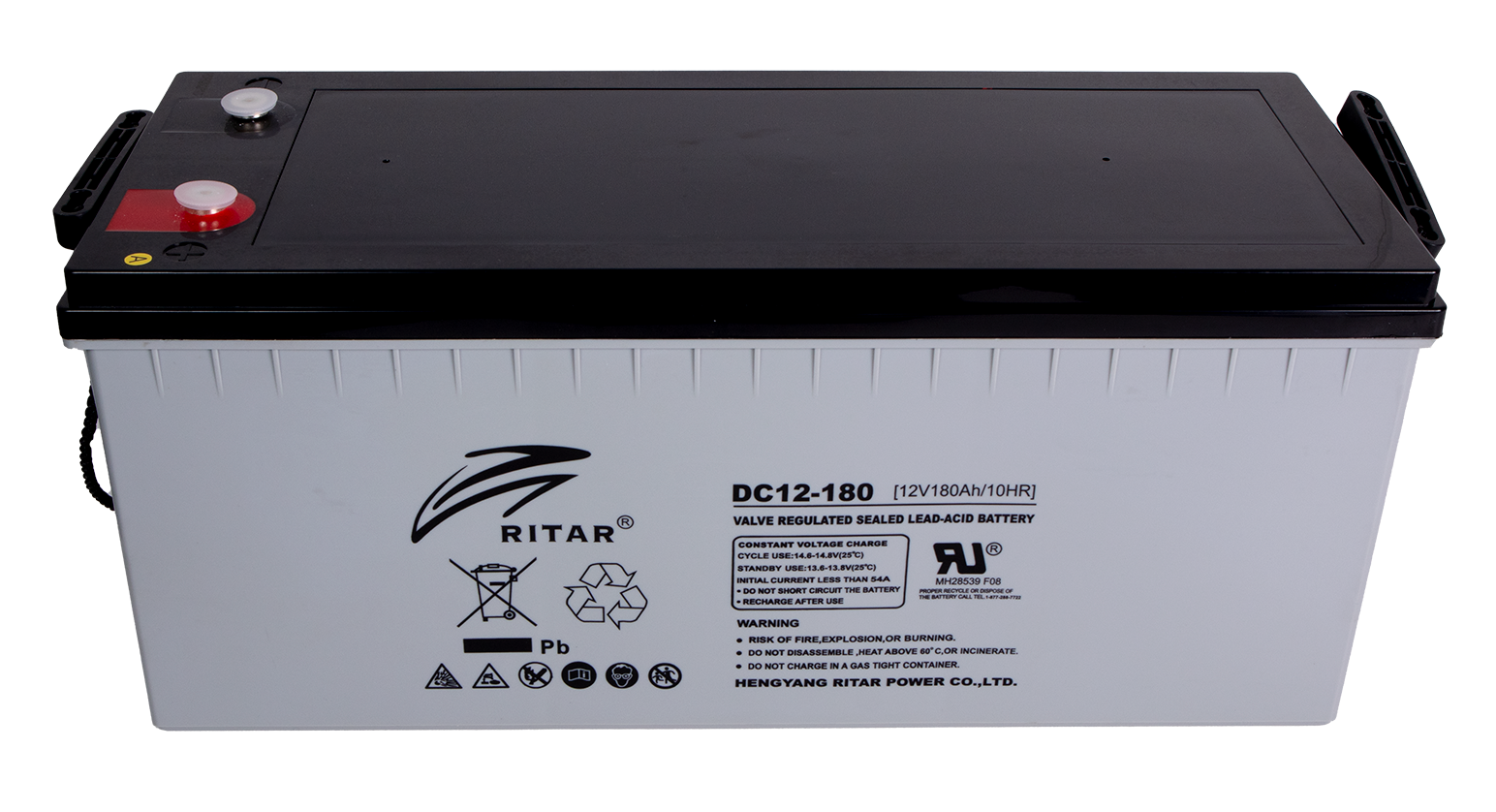 Ritar Agm Deep Cycle Batteri 12V 180Ah C10 +Høyre shown in angle view