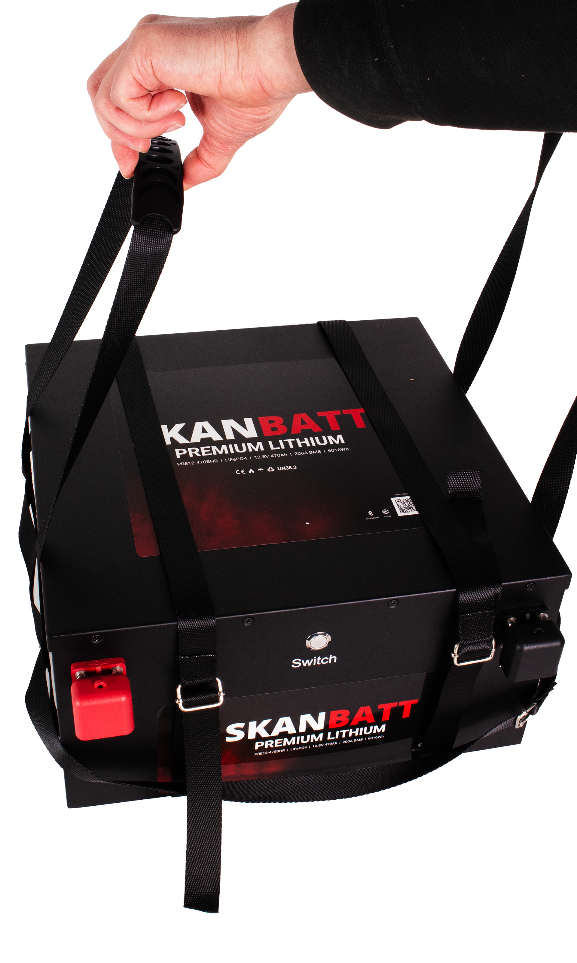 SKANBATT Premium Lithium - 12V 470Ah 200A BMS - Bluetooth - Heat - 360x350x190mm - 8 Års garanti - "Under sätet" modell