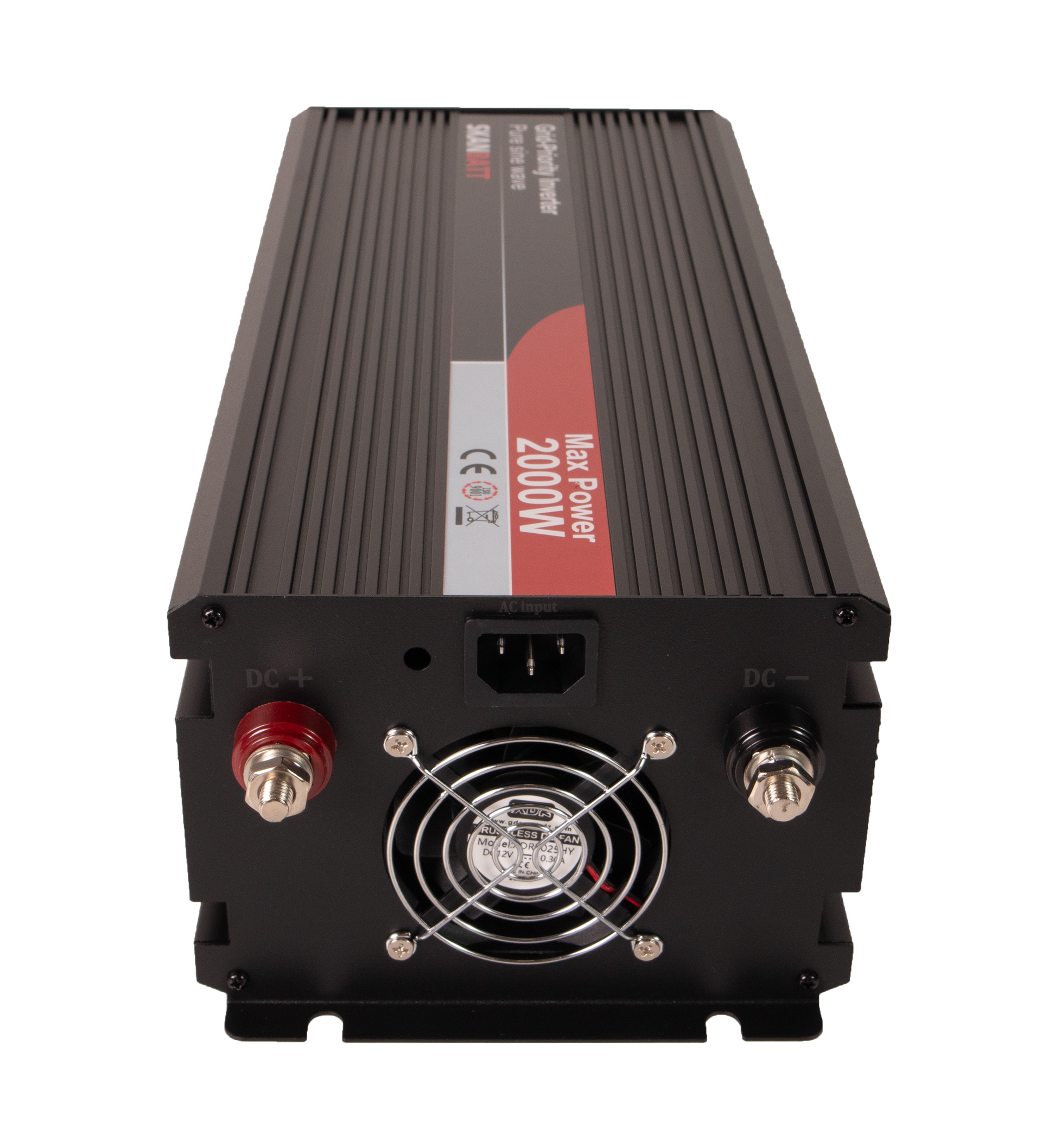 Skanbatt Inverter 12V 2000W Ren Sinus Med Nettprioritering Og Trådløs Fjernkontroll 420X165X120Mm label detail